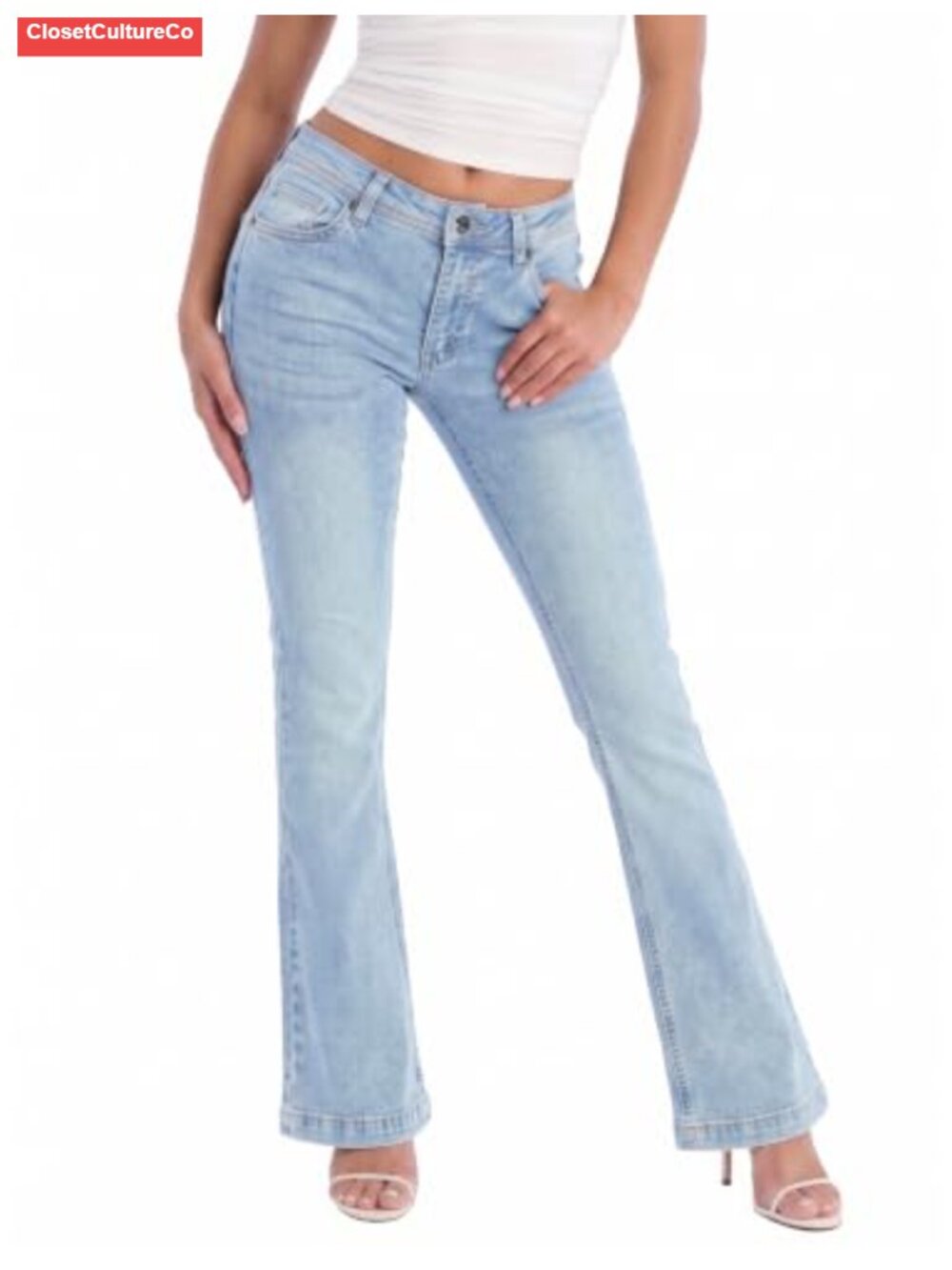 Women's Flare Denim Jeans High Stretch Slim Fit 5 Pockets